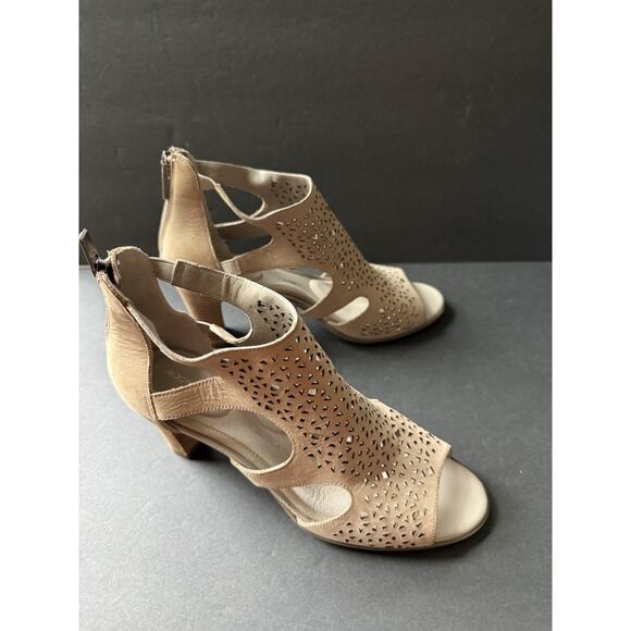 Rockport Womens Comfort Sandals Shoes Leather Suede Taupe Size 8 Block Heel - Picture 3 of 10